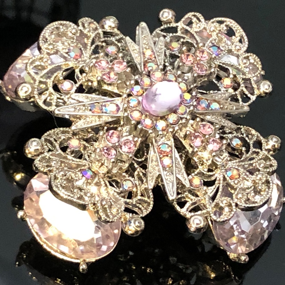 VTG Estate Silver Starburst Filigree Lavender/AB Stones Haute Couture Brooch